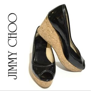 Jimmy Choo Parley Patent leather cork wedges